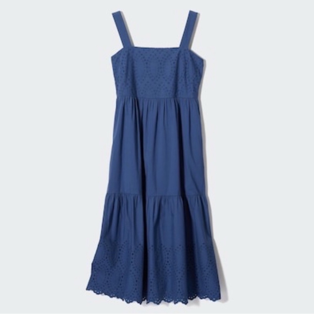 Uniqlo Women's Eyelet Midi Dress in Deep Blue